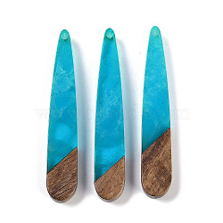 Resin & Wood Pendants, Teardrop Charms, Dodger Blue, 44x7.5x3.5mm, Hole: 1.2mm(WOOD-F015-01G)