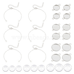 DIY Blank Dome Flat Round Link Bracelet Making Kit, Including 201 Stainless Steel Bracelet Making, 304 Stainless Steel Cabochon Connector Settings, Glass Cabochons, Stainless Steel Color, 54Pcs/box(DIY-UN0004-54)
