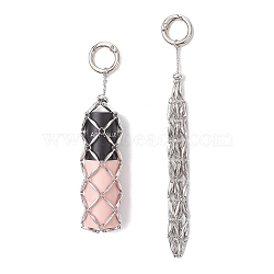 304 Stainless Steel Macrame Pouch Empty Stone Holder Pendant Decorations, with Alloy Spring Ring Clasps, Platinum & Stainless Steel Color, 58~150mm(AJEW-JB01414-02)