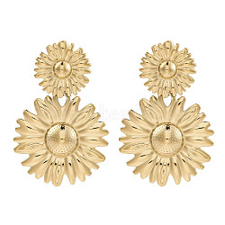 304 Stainless Steel Stud Earrings For Women, Flower, Real 18K Gold Plated, 56x36mm(EJEW-B110-01G-02)