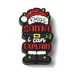 Christmas Themed  Grade Eco-Friendly Santa Costume Christmas, ''Dear Santa I can Explain'' Silicone Focal Beads, Black, 30x17x7mm, Hole: 3mm(SIL-M006-02B)