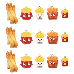 15Pcs 5 Colors Opaque Resin Pendants, Imitation Food, with Platinum Tone Iron Loops, French Fries, Mixed Color, 19~42.5x13~21x4~13.5mm, Hole: 2mm, 3pcs/style(RESI-YW0005-64)
