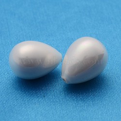 Shell Beads, Imitation Pearl Bead, Grade A, Half Drilled Hole, teardrop, White, 14x10mm, Hole: 1mm(BSHE-R148-10x14mm-03)