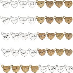 CHGCRAFT 40Pcs 20 Style Family Theme Tibetan Style Alloy Pendants, Heart with Word, Antique Bronze & Antique Silver, 16x18x3mm, Hole: 2mm, 2pcs/style(FIND-CA0006-85)