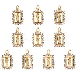 Rack Plating Brass Micro Pave Clear Cubic Zirconia Pendants, with Jump Rings, Long-Lasting Plated, Cadmium Free & Lead Free, Rectangle with Saint, Real 18K Gold Plated, 17x11x3mm, Hole: 3.2mm(ZIRC-SZ0004-25)