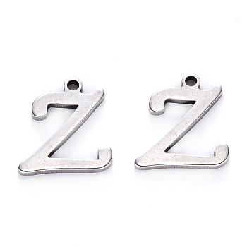 201 Stainless Steel Charms, Laser Cut, Stainless Steel Color, Letter.Z, 11.5x11x1mm, Hole: 1mm