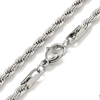 Non-Tarnish 201 Stainless Steel Rope Chain Necklaces for Women and Men, Stainless Steel Color, 23.31~23.82 inch(59.2~60.5cm)