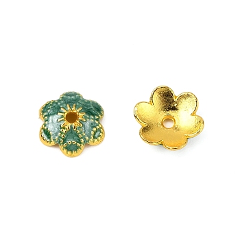 6-Petal Alloy Enamel Bead Caps, Flower, Dark Cyan, 10x9x2.5mm, Hole: 1.4mm