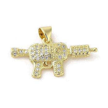 Rack Plating Brass Micro Pave Cubic Zirconia Pendants, Gun, Long-Lasting Plated, Cadmium Free & Lead Free, Real 18K Gold Plated, 13.5x28x3mm, Hole: 3.5x3mm