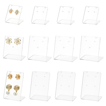 12Pcs 3 Styles Organic Glass & Acrylic Earring Displays Sets, Rectangle, Clear, 35x34x27mm, 4pcs/style