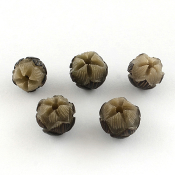 Undyed & Natural Bodhi Beads, Carved Lotus Beads, Buddha Beads, Black, 10~13.5x10~13mm, Hole: 2mm