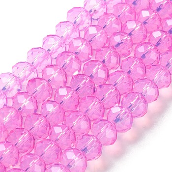 Baking Painted Transparent Glass Beads Strands, Imitation Opalite, Faceted, Round, Magenta, 8x6mm, Hole: 1.6mm, about 60~62pcs/strand, 39~40cm