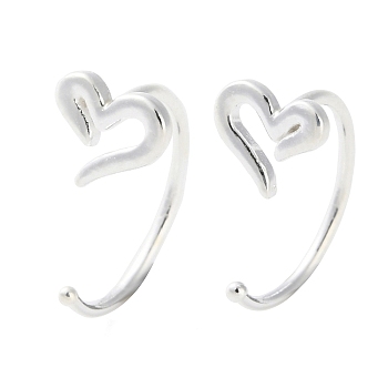 999 Fine Silver Pull Through Earrings, Silver, Heart, 12x5.5mm