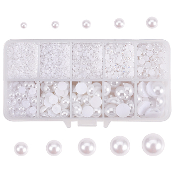 ABS Plastic Imitation Pearl Cabochons, Half Round, White, 135x70x30mm, about 15193pcs/box