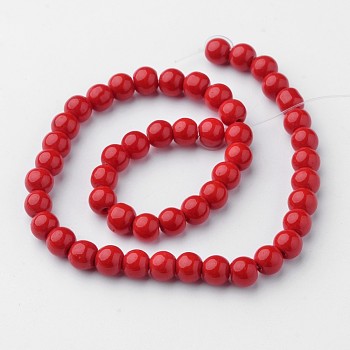 Opaque Solid Color Glass Beads Strands, Round, Red, 6mm, Hole: 1mm, about 52pcs/strand, 11.4 inch