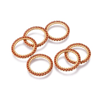 MIYUKI & TOHO Handmade Japanese Seed Beads, with Golden Plated 304 Stainless Steel Link Rings, Loom Pattern, Ring/Circle, Chocolate, 18~19x1.7mm, Inner Diameter: 14mm