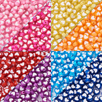 Opaque Acrylic Beads, Heart, Mixed Color, 7.3x8.3x3.9mm, Hole: 1.8mm, 8 colors, 30pcs/color, 240pcs/set