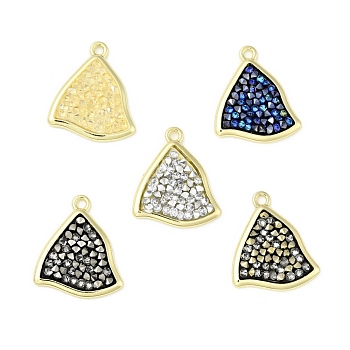 Rhinestone Pendants, with Light Gold Plated Brass Findings, Twist Triangle, Cadmium Free & Lead Free, Mixed Color, 22x19x3mm, Hole: 1.8mm