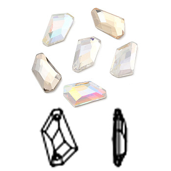K9 Glass Rhinestone Cabochons, Flat Back & Back Plated, Faceted, Irregular Rhombus, Mixed Color, 22.5x13x5.5mm