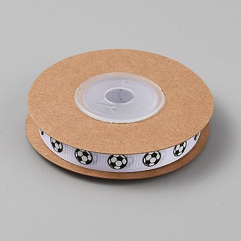 10 Yards Football Theme Polyester Printed Grosgrain Ribbon, Clothes Sewing, White, 3/8 inch(10mm), about 10 yards/roll