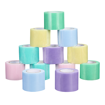 Deco Mesh Ribbons, Tulle Fabric, Tulle Roll Spool Fabric For Skirt Making, Mixed Color, 2 inch(5cm), about 25yards/roll(22.86m/roll), 6 colors, 2rolls/color, 12rolls/set