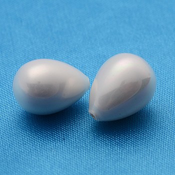 Shell Beads, Imitation Pearl Bead, Grade A, Half Drilled Hole, teardrop, White, 14x10mm, Hole: 1mm