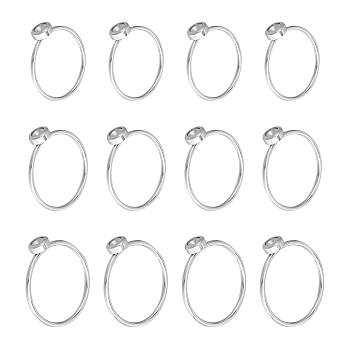 12Pcs 3 Size 304 Stainless Steel Finger Rings Settings for Rhinestone Base, Stainless Steel Color, Inner Diameter: 16.2~18mm, Tray: 5mm, Fit For 3mm Rhinestone, 4Pcs/size
