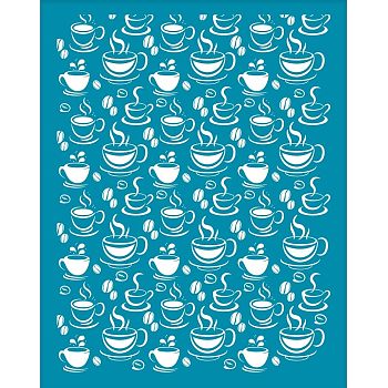 Silk Screen Printing Stencil, for Painting on Wood, DIY Decoration T-Shirt Fabric, Coffee Pattern, 100x127mm