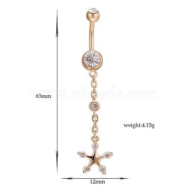 Piercing Jewelry Real 18K Gold Plated Brass Rhinestone Star Navel Ring Belly Rings(AJEW-EE0001-69)-5