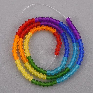 Rainbow Color 7 Colors Transparent Frosted Glass Beads Strands(FGLA-YW0001-01)-6