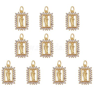 Real 18K Gold Plated Clear Rectangle Brass+Cubic Zirconia Pendants