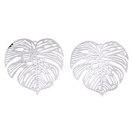 201 Stainless Steel Filigree Pendants, Etched Metal Embellishments, Tropical Leaf Charms, Monstera Leaf, Stainless Steel Color, 32x32x0.3mm, Hole: 1.2mm(STAS-R102-21P)