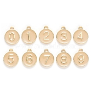 Light Gold Plated Alloy Enamel Charms, Enamelled Sequins, Flat Round with Number, Number 0~9, PeachPuff, 14.5x12x2.5mm, Hole: 1.4mm, 10pcs/set(ENAM-T010-07G)