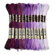 12 Skeins 12 Colors 6-Ply Polyester Embroidery Floss, Cross Stitch Threads, Gradient Color Series, Purple, 0.5mm, about 8.75 Yards(8m)/Skein, 12 skeins/set(OCOR-M009-01B-10)