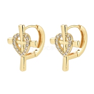 Rack Plating Cross Brass Hoop Earrings, with Clear Cubic Zirconia, Cadmium Free & Lead Free, Long-Lasting Plated, Real 18K Gold Plated, 18.5x13.5x13.5mm(EJEW-N055-50G-RS)