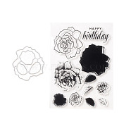 Clear Silicone Stamps and Carbon Steel Cutting Dies Set, for DIY Scrapbooking, Photo Album Decorative, Cards Making, Stamp Sheets, Birthday, Flower Pattern, Stamps: 11x15x0.35cm; Cutting Dies Stencils: 5.8x6.2x0.07cm, 2pcs/set(DIY-F105-10)