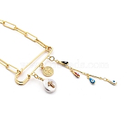 Evil Eye Brass Enamel Pendant Necklaces, with Cubic Zirconia, Natural Pearl, 304 Stainless Steel Toggle Clasps and Cardboard Boxes, Flat Round with Saint Benedict Medal, Golden, 16.3 inch(41.5cm)(NJEW-JN03053-04)