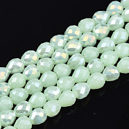 Electroplate Glass Beads Strands, Imitation Jade Glass, AB Color Plated, Faceted, Teardrop, Light Green, 4.5x4.5mm, Hole: 1mm, about 100~101pcs/strand, 17.87 inch~18.03 inch(45.4cm~45.8cm)(EGLA-T008-15C)