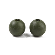 Wood European Beads, Matte Style, Round, Dark Olive Green, 15mm, Hole: 4.7mm(WOOD-M014-01G)