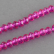 Spray Painted Glass Bead Strands, Faceted, Rondelle, Hot Pink, 8x6mm, Hole: 1mm, about 78pcs/strand, 15.7 inch(DGLA-R030-8mm-06)