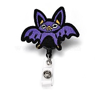 Halloween Bat Felt & ABS Plastic Badge Reel, Retractable Badge Holder, with Iron Alligator Clip, Platinum, Indigo, 10cm, Bat: 61x70x24mm(AJEW-I053-24)