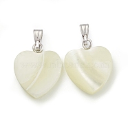 Natural Trochid Shell/Trochus Shell Pendants, Heart Charms, with Platinum Tone Iron Findings, Seashell Color, 17~17.5x14.5x3.5mm, Hole: 5.5x2mm(SSHEL-K027-09)
