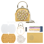 DIY Ethnic Style Flower Pattern Embroidery Crossbody Bags Kits, Including Kiss Lock Frame with Handle, Plastic Imitation Bamboo Embroidery Hoop, Bag Chain, Needle, Threads, Fabric, Instruction, Mixed Color, 453x271x0.4mm(DIY-WH0292-87B)