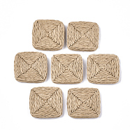 Handmade Woven Beads, Paper Imitation Raffia Covered with Wood, No Hole/Undrilled, Square, BurlyWood, 32~34x32~34x4~5mm(WOVE-T006-135B)