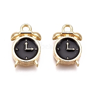 Alloy Enamel Pendants, Clock, Golden, Black, 16x10.5x3mm, Hole: 2mm(ENAM-I044-06A)