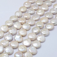 Natural Baroque Pearl Keshi Pearl Beads Strands, Cultured Freshwater Pearl, Flat Round, Floral White, 14~15x5~6mm, Hole: 0.5mm, about 26~28pcs/strand, 14.96 inch(38cm)(PEAR-K004-26)