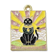Word The High Priestess Alloy Enamel Pendants, Golden, Black Cat Tarot Charm, Light Green, 27x20x1.5mm, Hole: 2mm(ENAM-M062-01G-G)