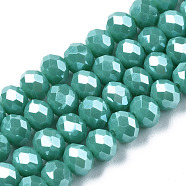 Electroplate Glass Beads Strands, Pearl Luster Plated, Faceted, Rondelle, Light Sea Green, 4x3mm, Hole: 0.4mm, about 113~115pcs/strand, 41~41.5cm(EGLA-A044-P4mm-A31)