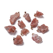 Natural Strawberry Quartz  Pendants, with Light Gold Brass Loops, Nuggets, 16~30x10~19x7~12mm, Hole: 4.5x4mm(G-B021-07)