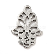 201 Stainless Steel Pendants, Hamsa Hand Charms, Stainless Steel Color, 14x10x1mm, Hole: 1.2mm(STAS-E176-21P)